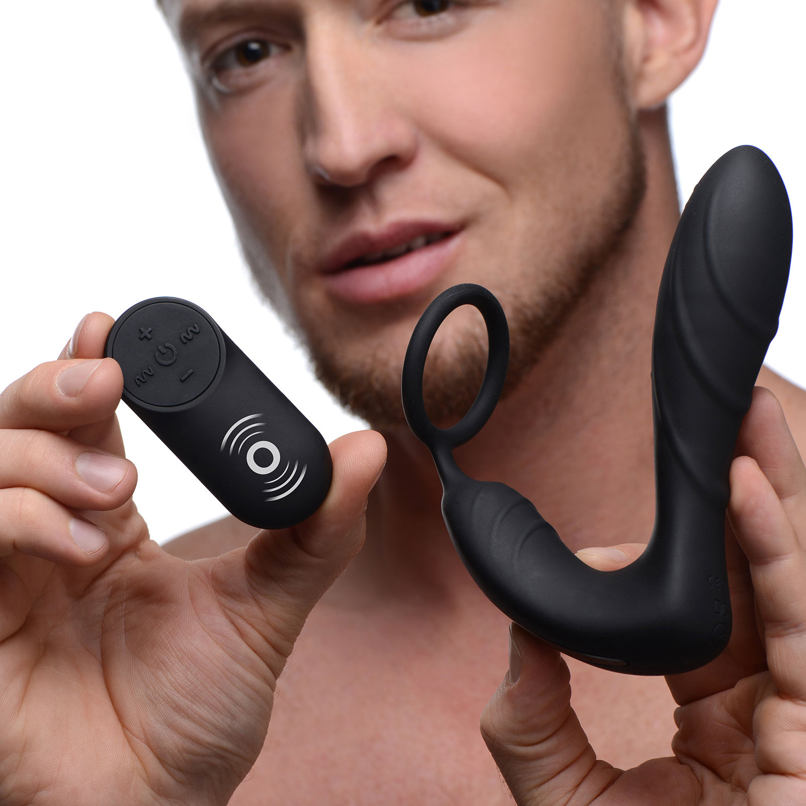 Silicone+Prostate+Vibrator+and+Strap+with+Remote+Control